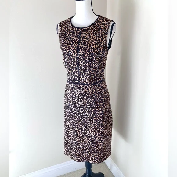 J Crew Leopard Print Sheath Dress in Bi Stretch Cotton Size 12